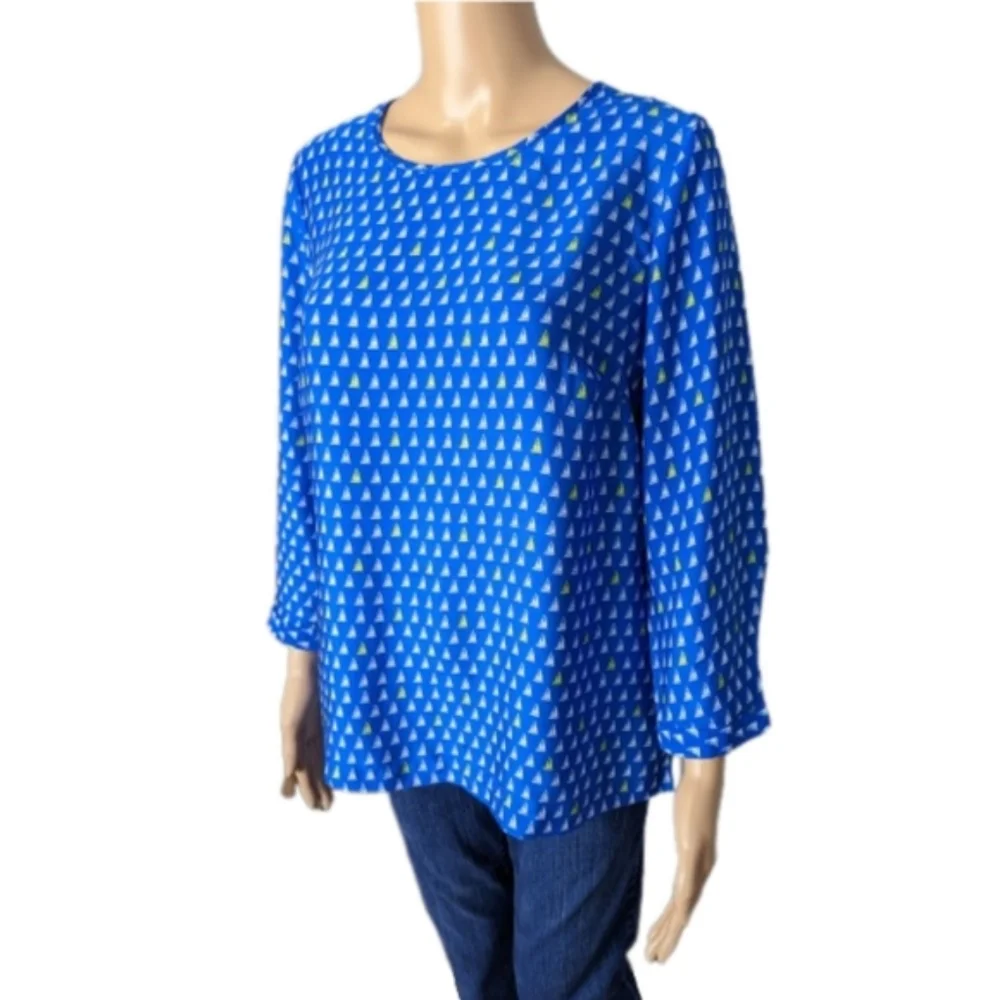 Merona Blue Sailboat Print Blouse M